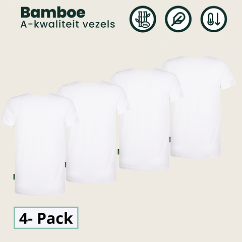 4-Pack Austin Bamboe T-shirts Rond - Wit