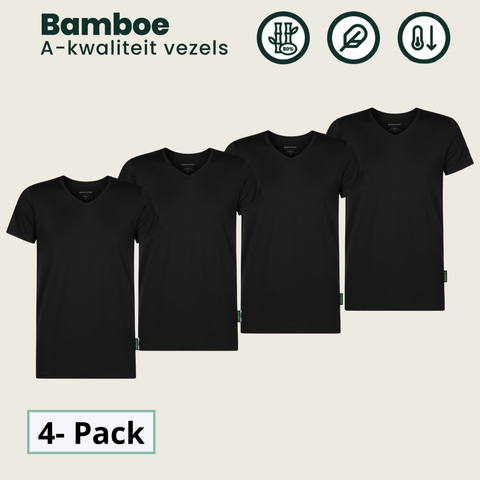 4 - Pack Austin Bamboe T-shirts V-hals - Zwart