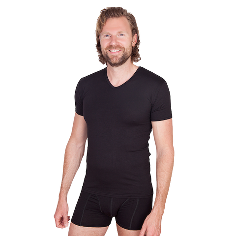 Bamboe T-shirt met v-hals zwart in 2-pack