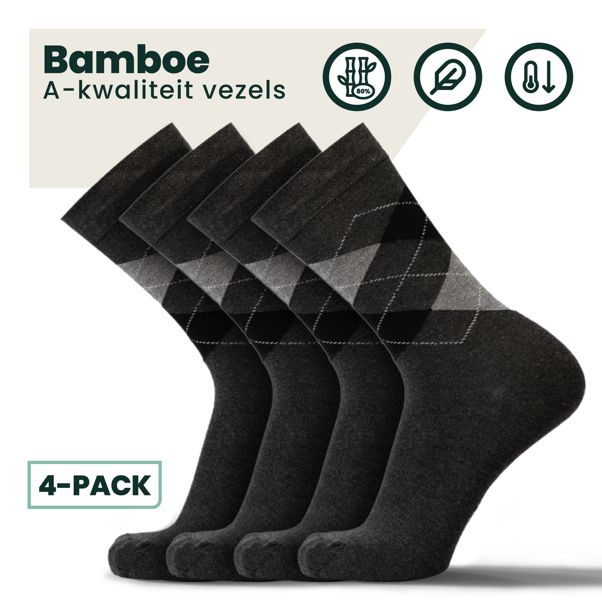4-pack Steve Bamboe Sokken - Antraciet