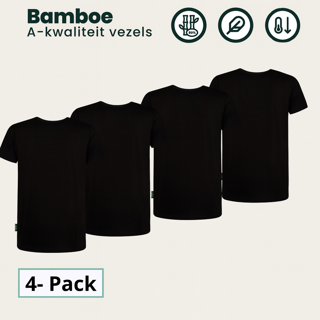 4-Pack Austin Bamboe T-shirts Rond - Zwart
