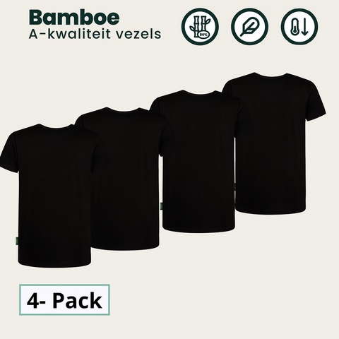 4-Pack Austin Bamboe T-shirts Rond - Zwart