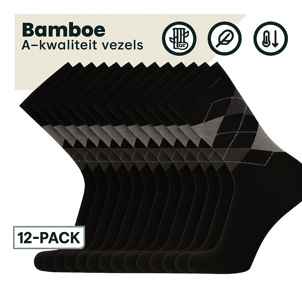 12 - Pack Steve Bamboe Sokken - Zwart