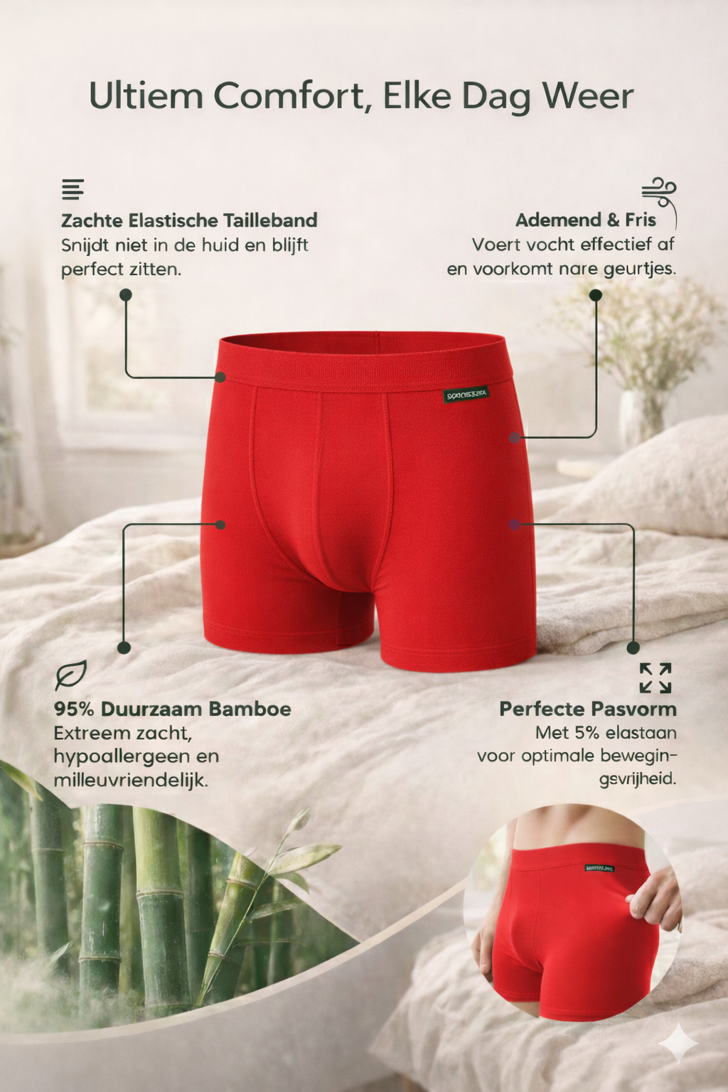 6 - Pack Lewis Bamboe Boxershorts - Rood