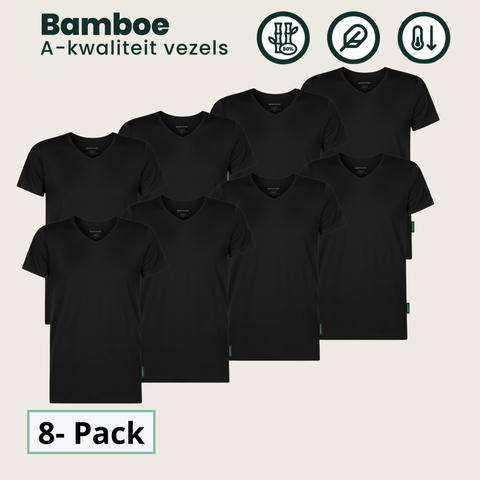 8 Pack - Austin Bamboe T-shirts V-hals - Zwart