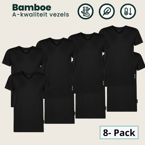 8-Pack Austin Bamboe T-shirts Rond - Zwart