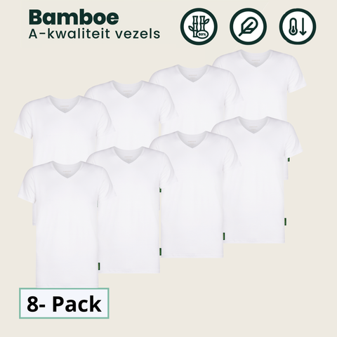 8 - Pack Austin Bamboe T-shirts V-hals - Wit
