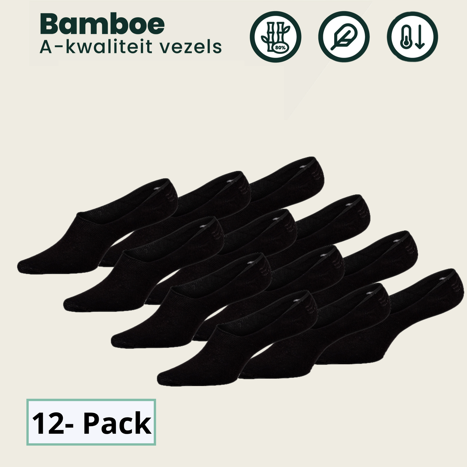 12 - Pack Joshua Bamboe Footies - Zwart