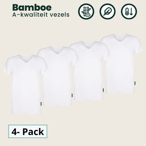 4 - Pack Austin Bamboe T-shirts V-hals - Wit