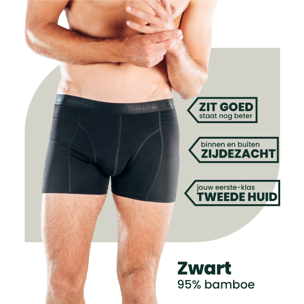 Bamboosa – Lewis Bamboe Boxershort – Anti‑transpirant, Zacht & Ademend – Zwart – 95% Bamboe / 5% Elastaan – Maat S t/m XXXL