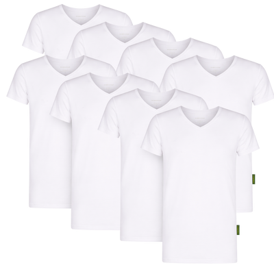 8 - Pack Austin Bamboe T-shirts V-hals - Wit