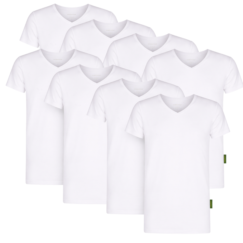 8 - Pack Austin Bamboe T-shirts V-hals - Wit