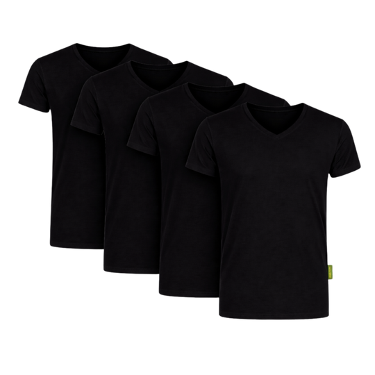 4 - Pack Austin Bamboe T-shirts V-hals - Zwart