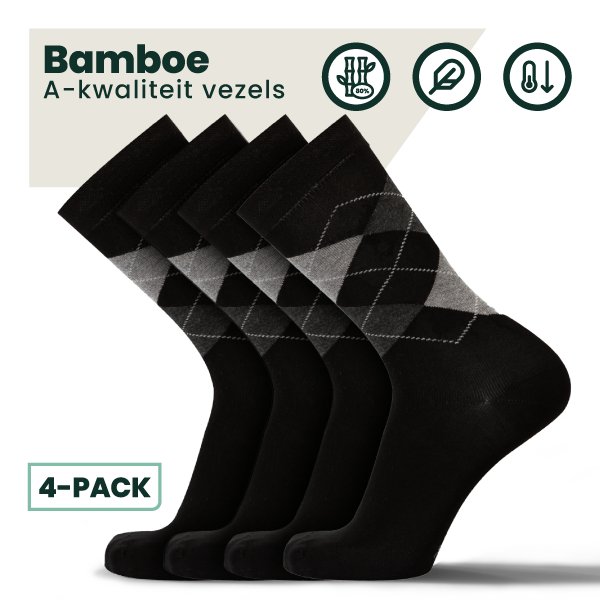4 - Pack Steve Bamboe Sokken - Zwart