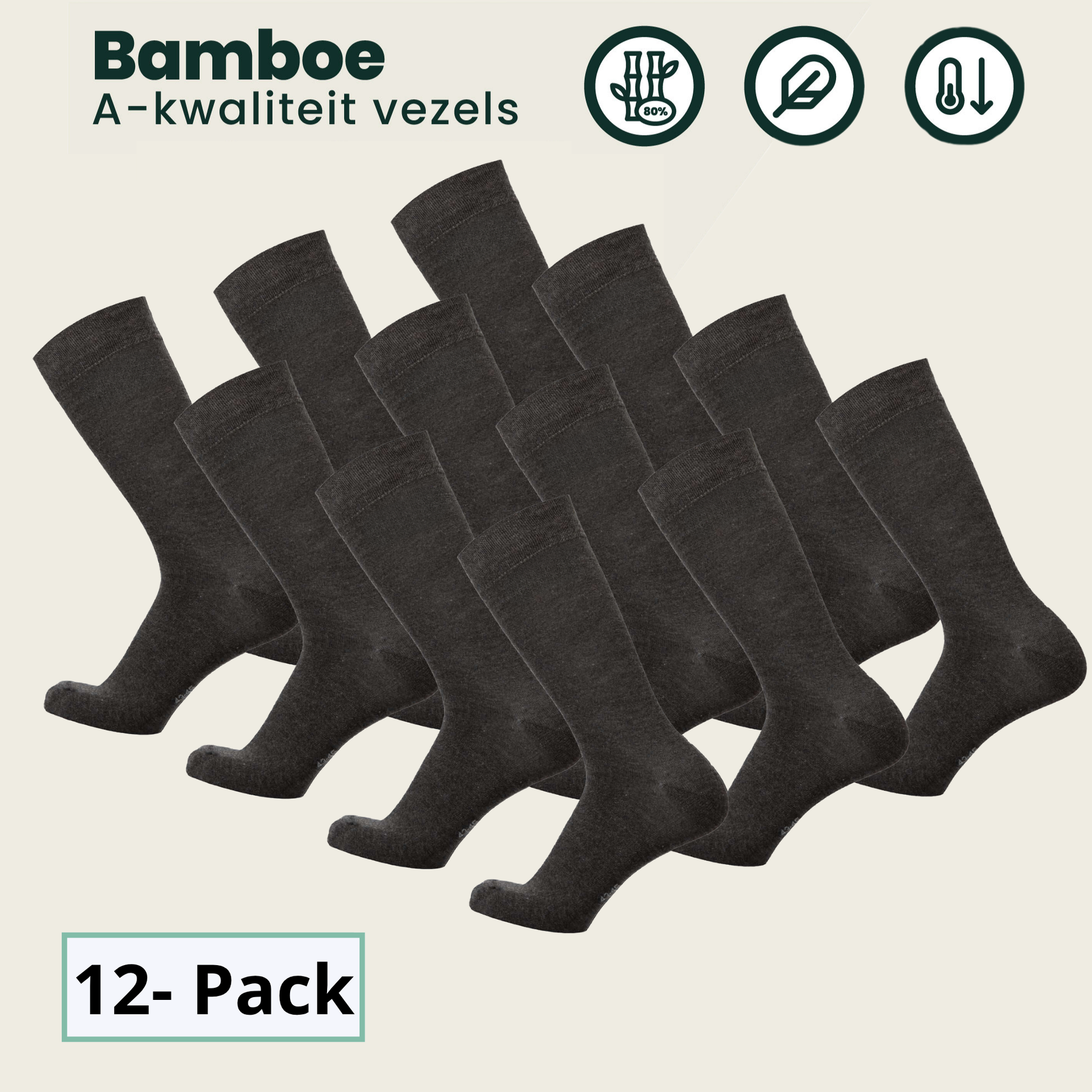 12 - Pack Jason Bamboe Sokken - Grijs