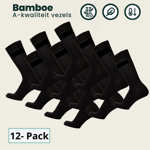 12 - Pack Jason Bamboe Sokken - Zwart