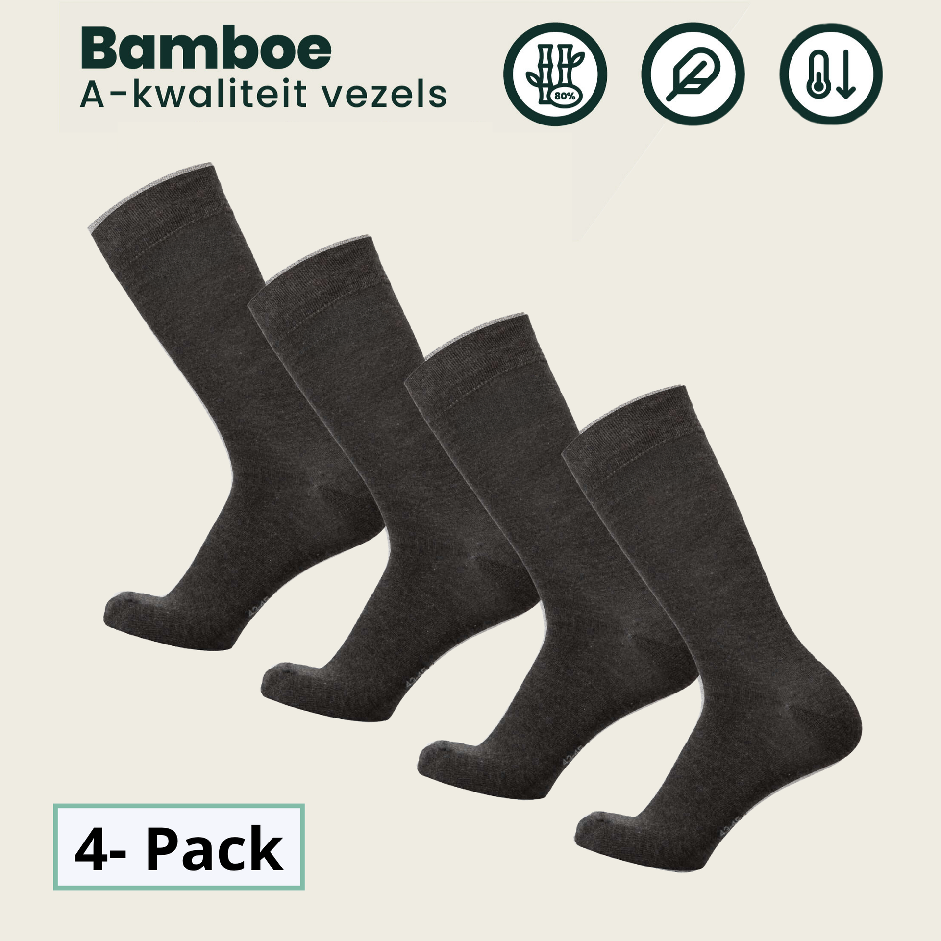 4 - Pack Jason Bamboe Sokken - Grijs