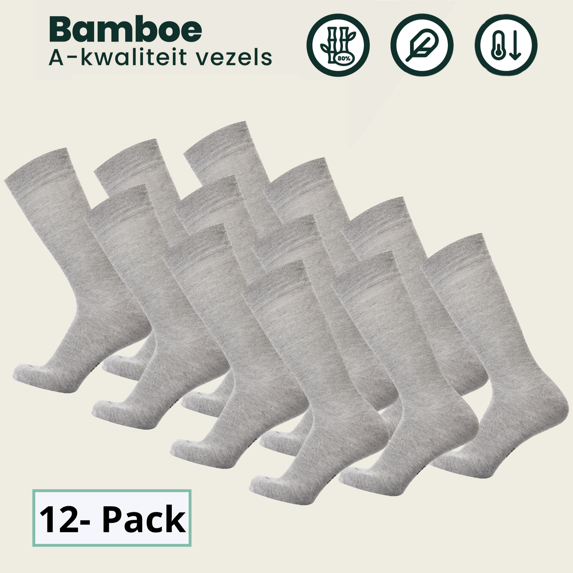 12 - Pack Jason Bamboe Sokken - Grijs