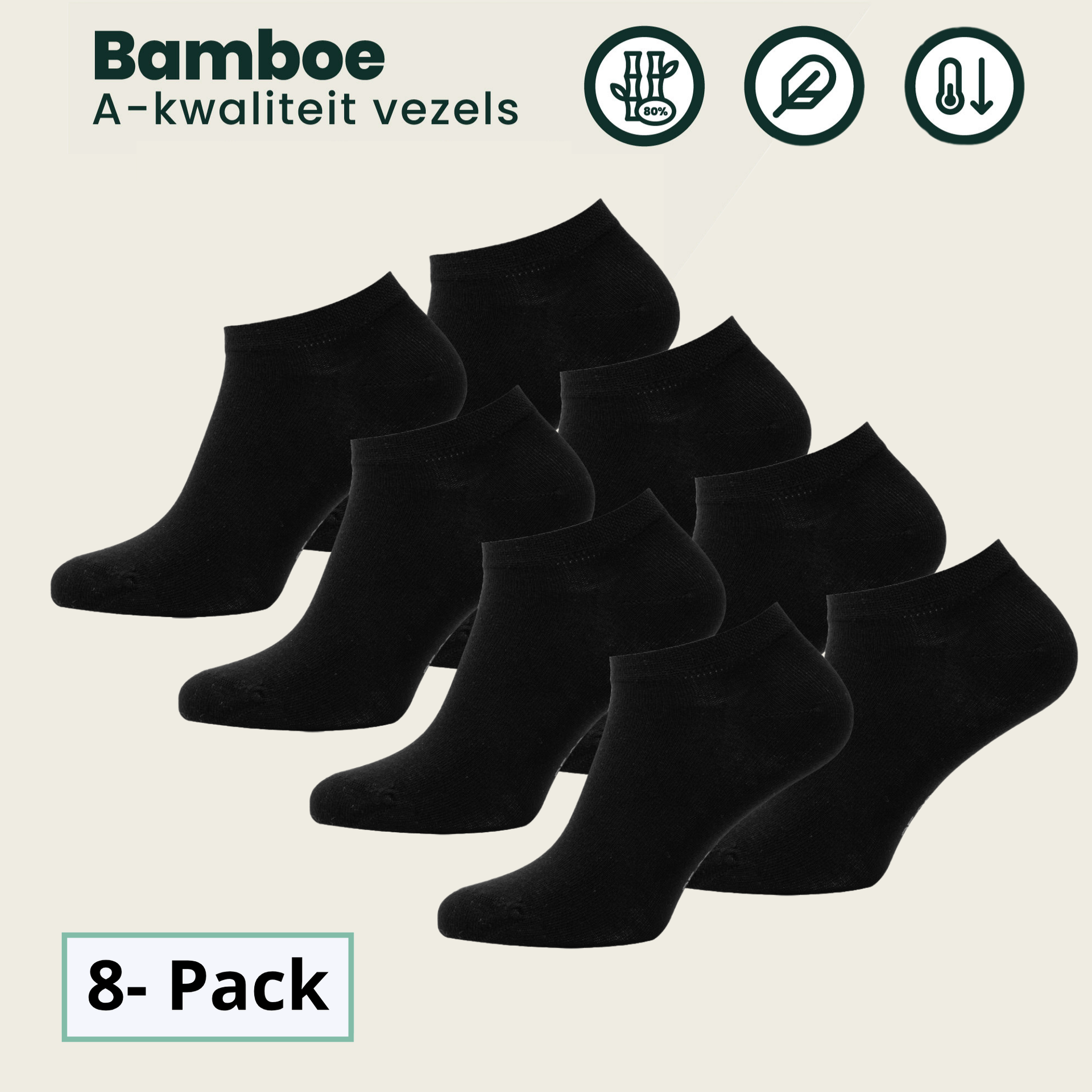 8 - Pack Jordan Bamboe Sneakersokken - Zwart